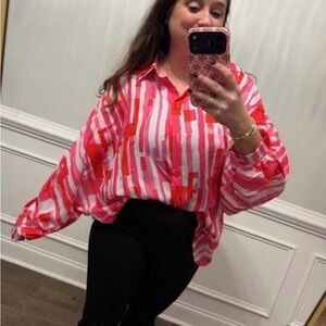 Pink and Red Striped Women's Top